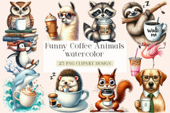 Funny Coffee Animals Clipart Bundle - CraftNest - Digital Crafting and Art