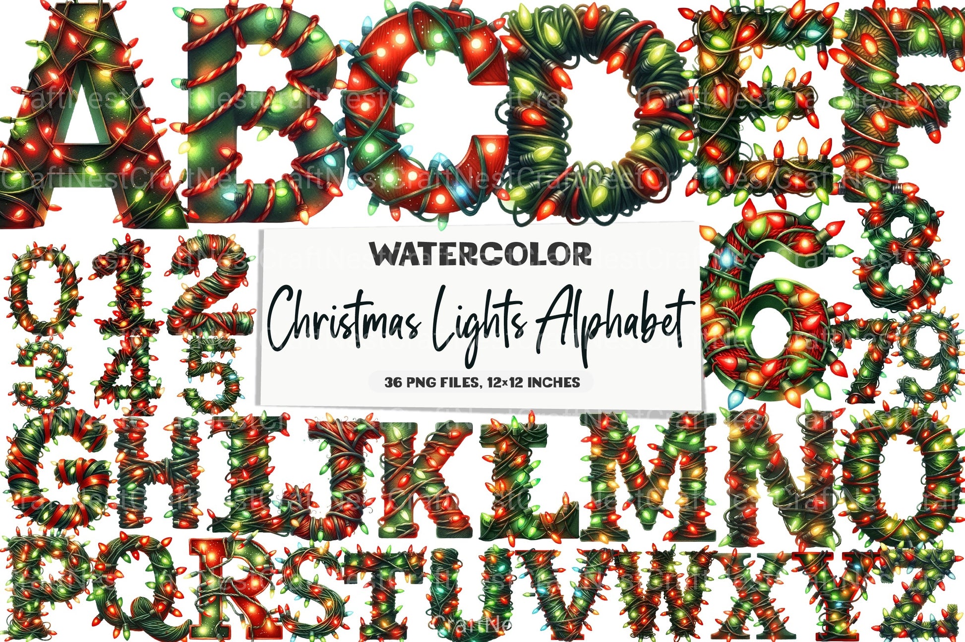 Christmas Lights Alphabet Clipart Bundle - CraftNest - Digital Crafting and Art