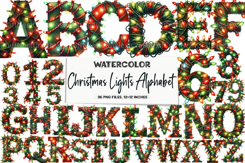Christmas Lights Alphabet Clipart Bundle - CraftNest - Digital Crafting and Art