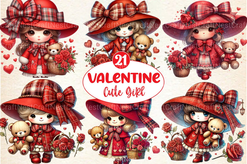 Valentine Cute Girl Clipart Bundle 4 - CraftNest - Digital Crafting and Art