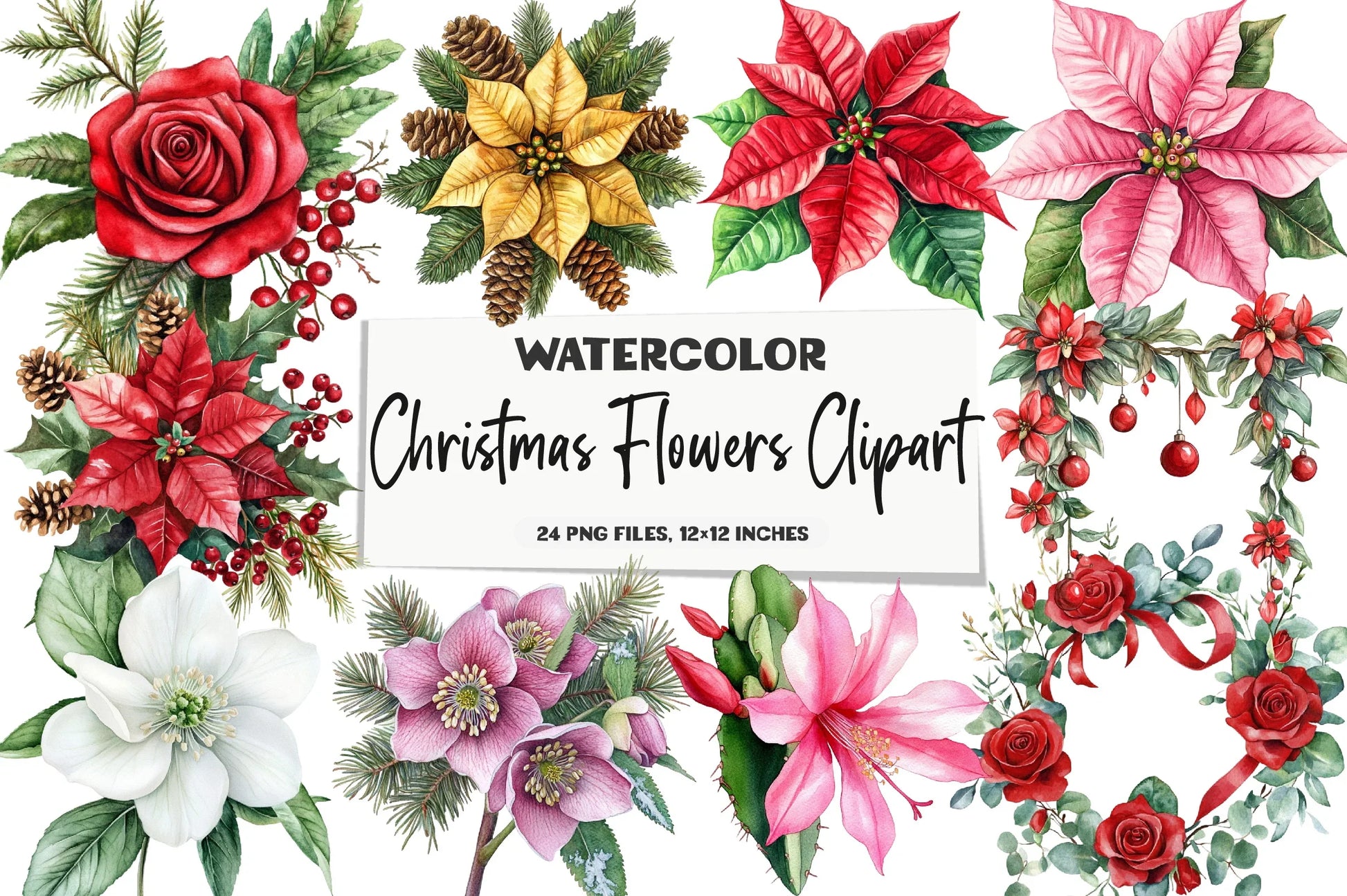 Christmas Flowers Design Clipart Bundle - CraftNest - Digital Crafting and Art