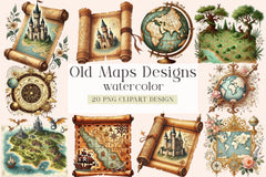 Vintage Map Designs Clipart Bundle - CraftNest - Digital Crafting and Art