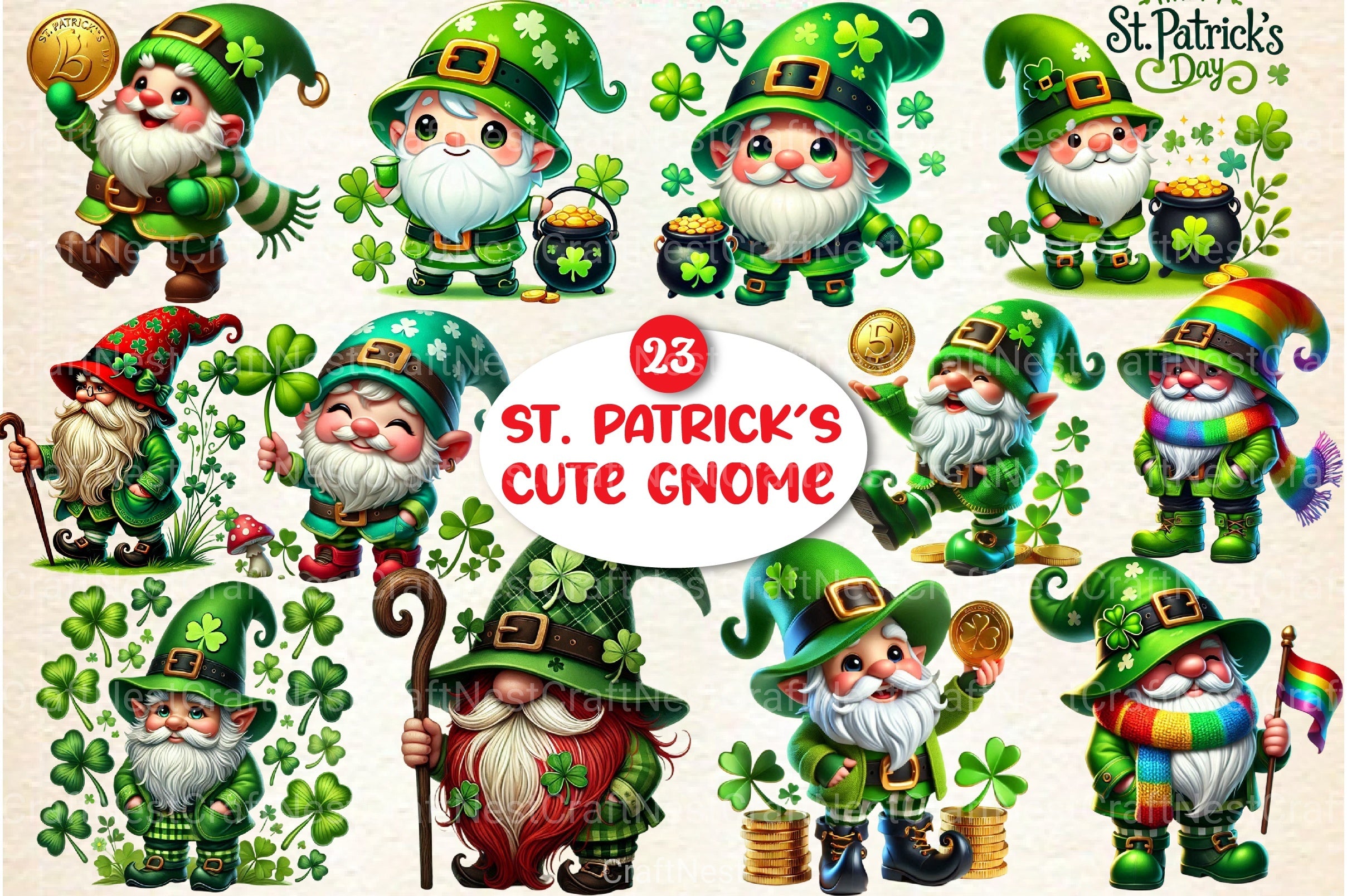 St. Patrick's Day Gnome Clipart Bundle 99 - CraftNest - Digital Crafting and Art