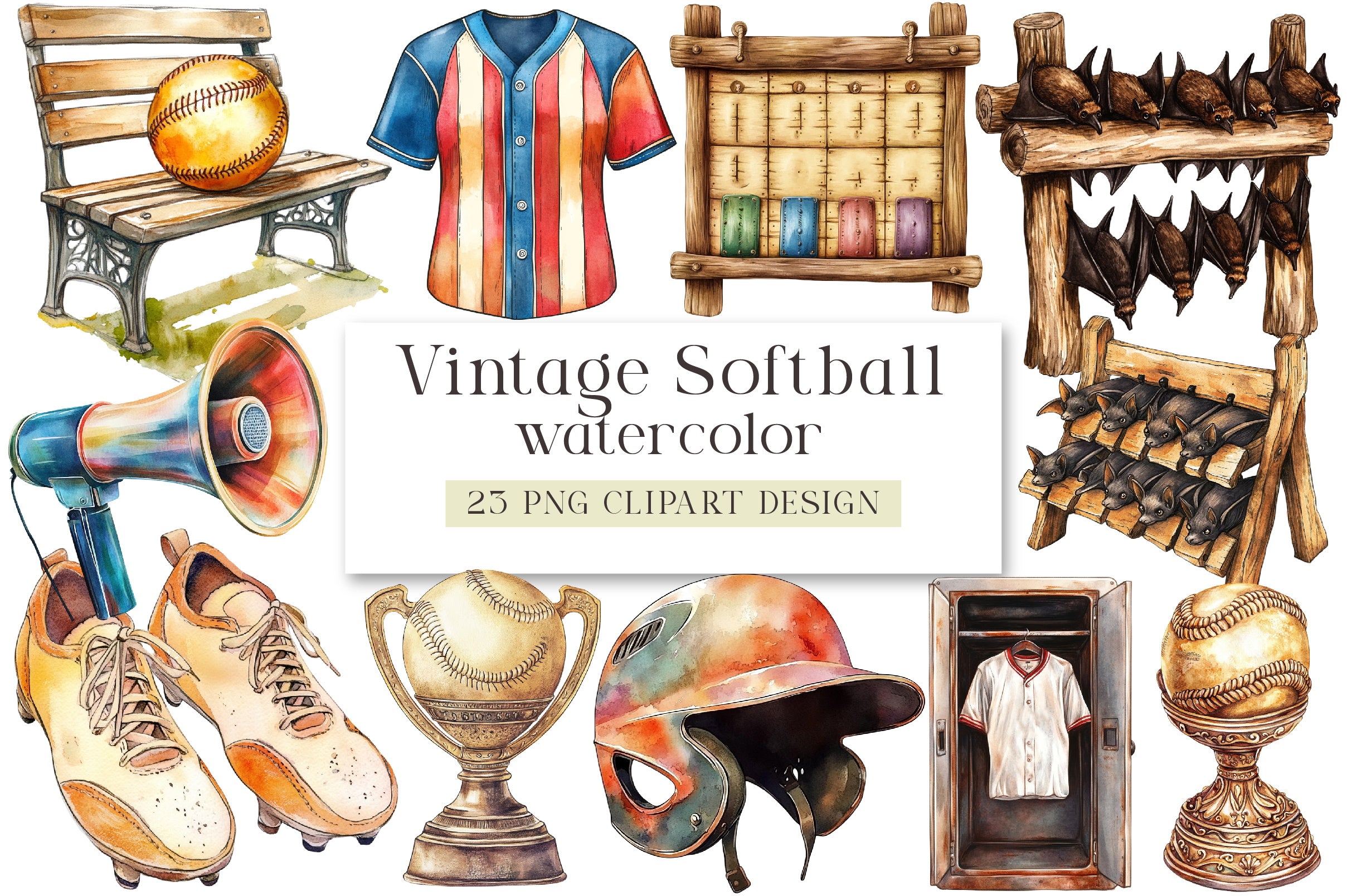 Vintage Softball Clipart Bundle