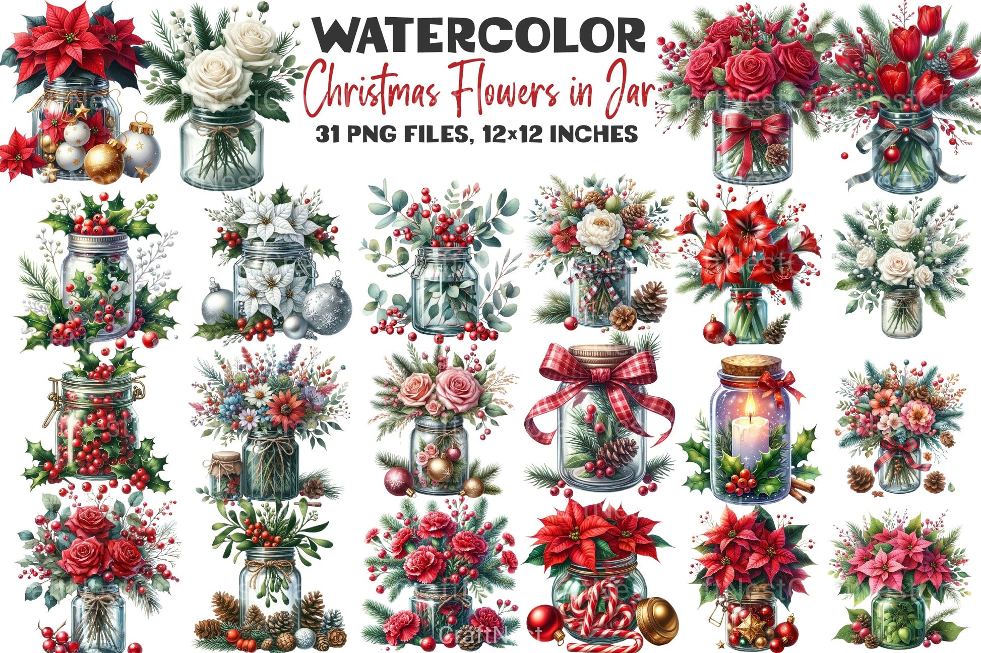 Christmas Flowers in Jar Clipart Bundle - CraftNest - Digital Crafting and Art