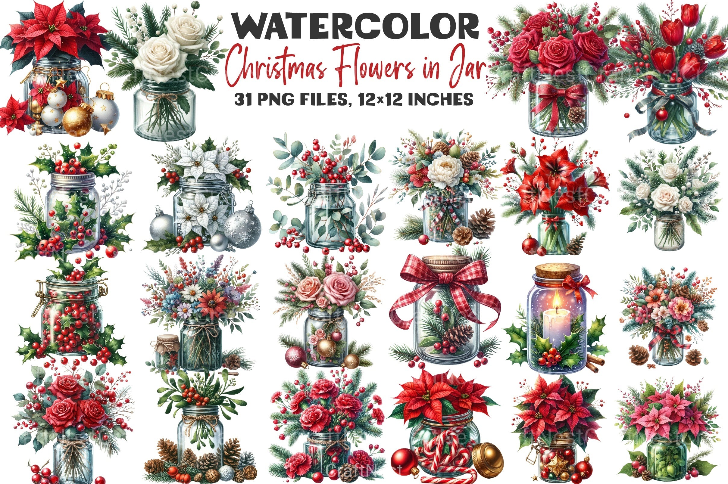 Christmas Flowers in Jar Clipart Bundle - CraftNest - Digital Crafting and Art