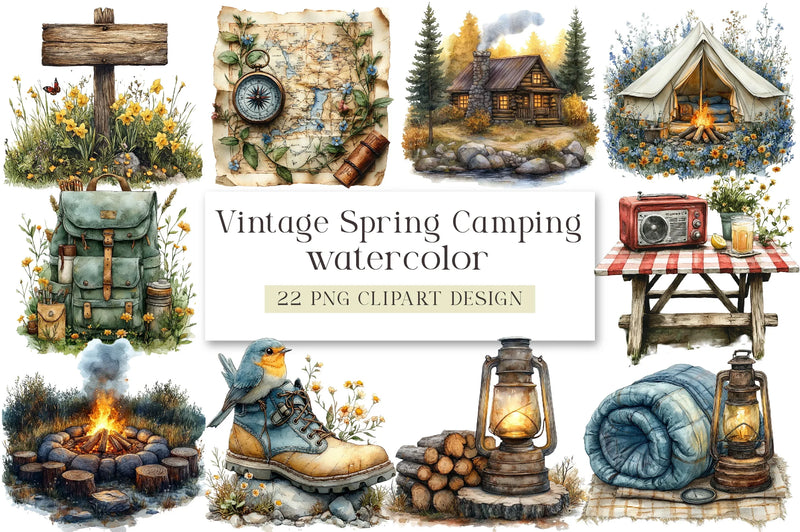 Vintage Spring Camping Clipart Bundle - CraftNest - Digital Crafting and Art