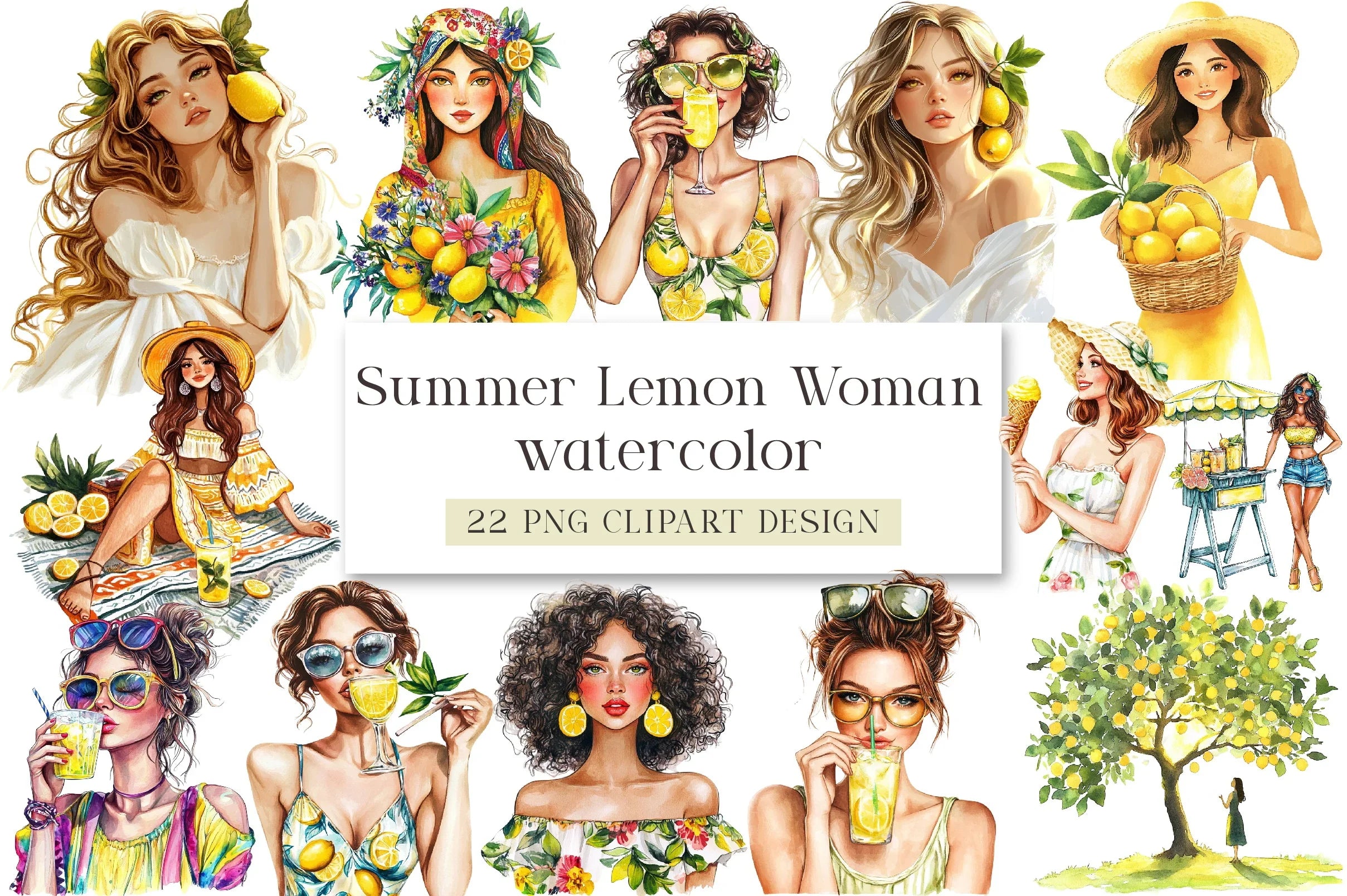 Summer Lemon Woman Clipart Bundle - CraftNest - Digital Crafting and Art