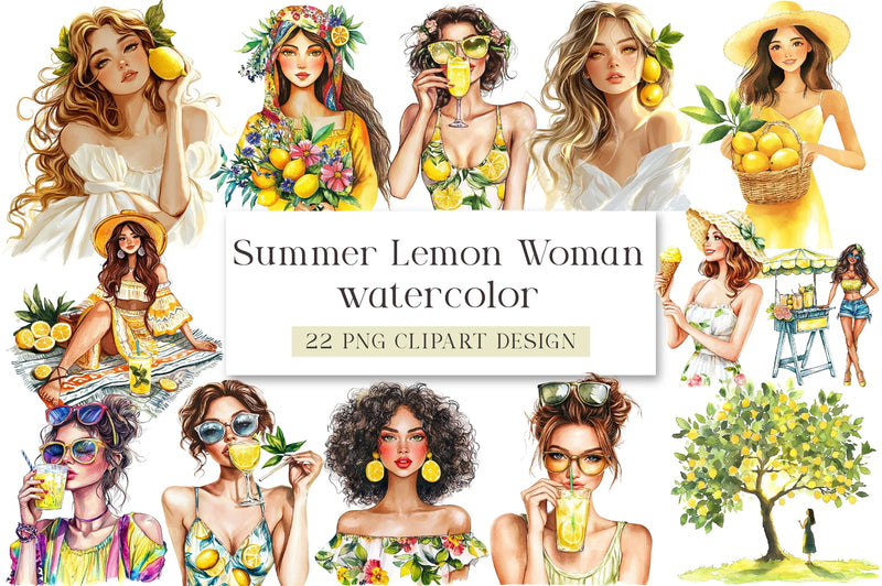 Summer Lemon Woman Clipart Bundle - CraftNest - Digital Crafting and Art