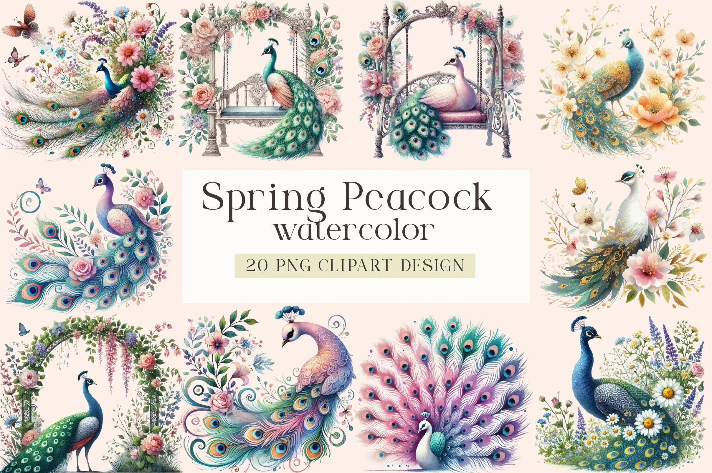 Spring Peacock Clipart Bundle - CraftNest - Digital Crafting and Art