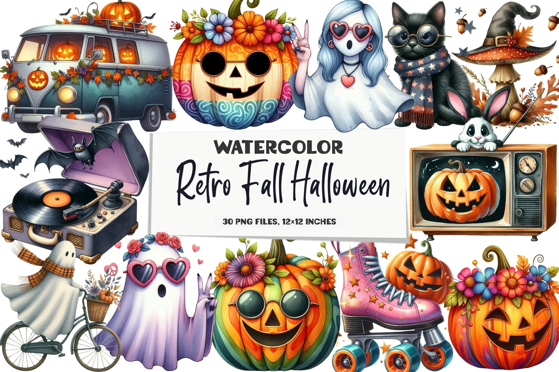 Retro Fall Halloween Clipart Bundle - CraftNest - Digital Crafting and Art