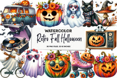 Retro Fall Halloween Clipart Bundle - CraftNest - Digital Crafting and Art