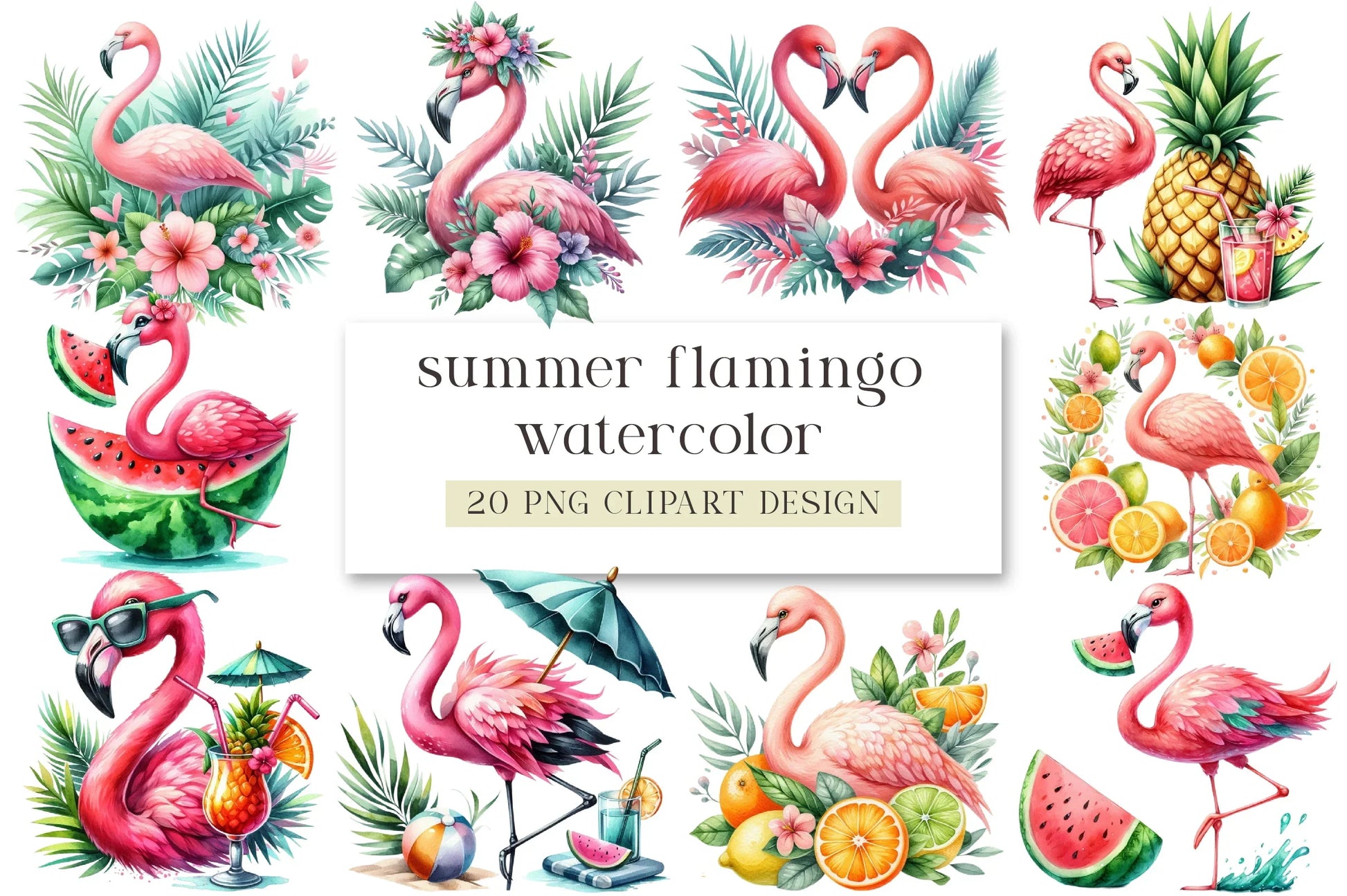 Summer Flamingo Clipart Bundle - CraftNest - Digital Crafting and Art