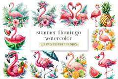Summer Flamingo Clipart Bundle - CraftNest - Digital Crafting and Art
