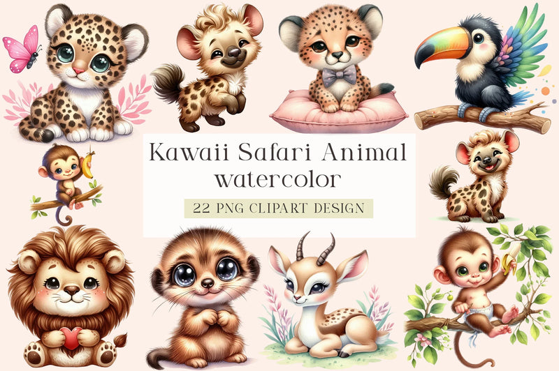 Kawaii Safari Animal Clipart Bundle - CraftNest - Digital Crafting and Art