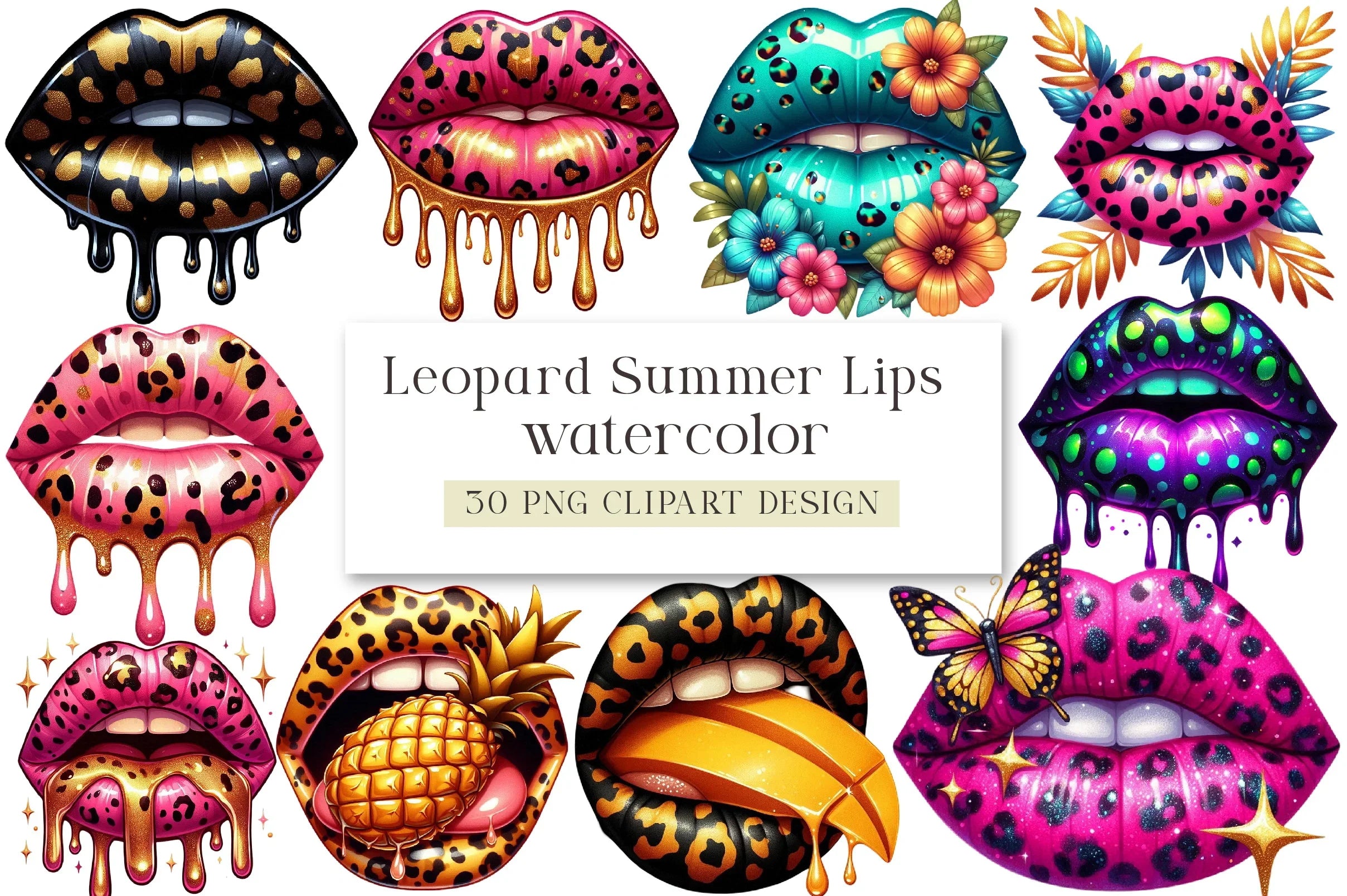 Leopard Summer Lips Clipart Bundle - CraftNest - Digital Crafting and Art