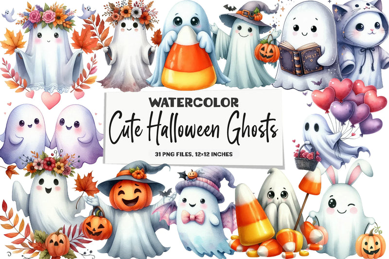 Cute Halloween Ghosts Clipart Bundle - CraftNest - Digital Crafting and Art