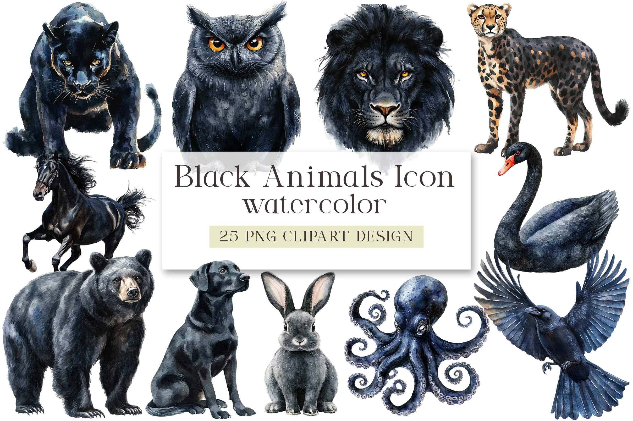 Black Animal Icon Clipart Bundle