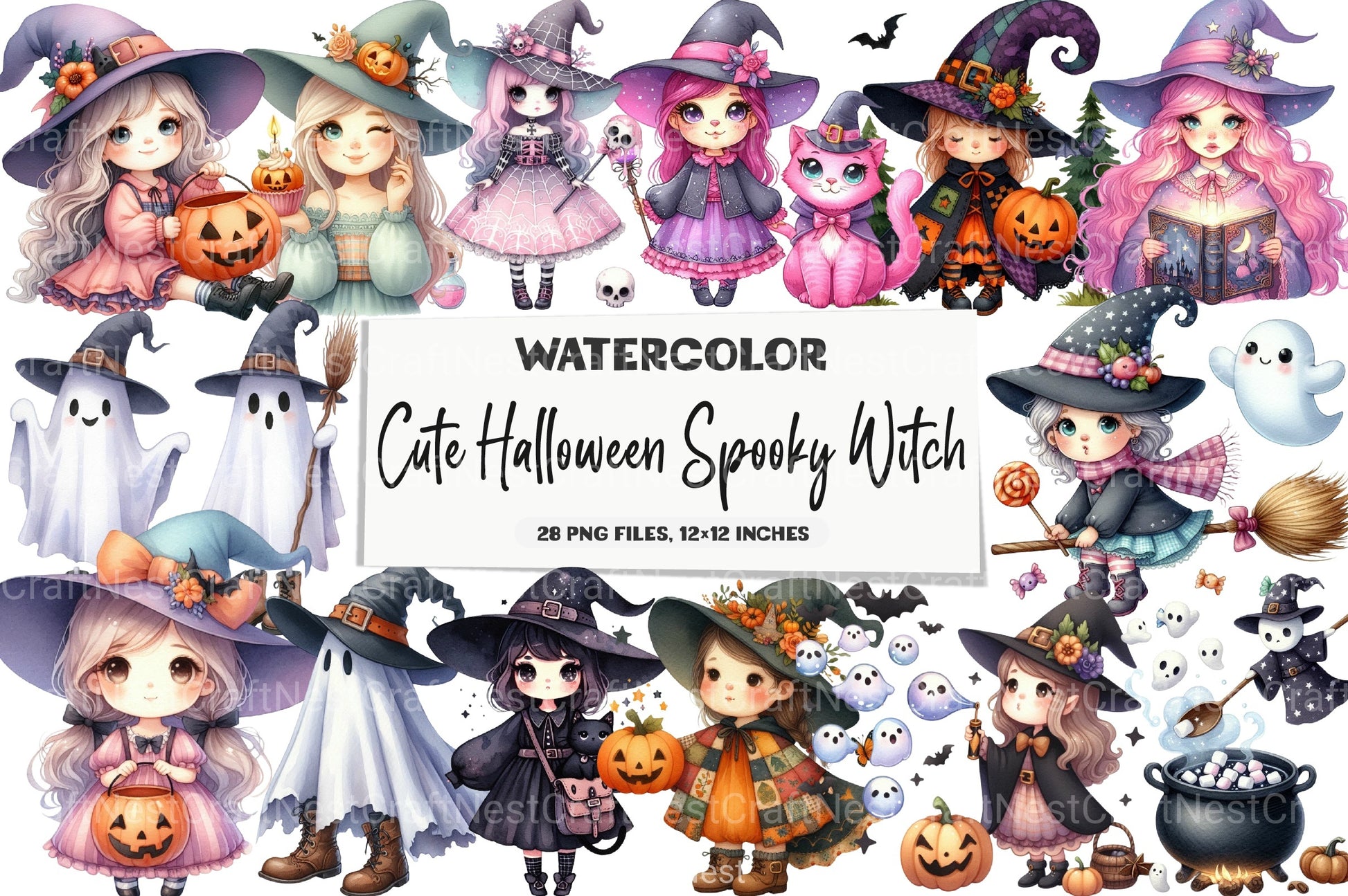 Cute Halloween Spooky Witch Clipart Bundle - CraftNest - Digital Crafting and Art