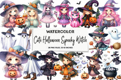 Cute Halloween Spooky Witch Clipart Bundle - CraftNest - Digital Crafting and Art