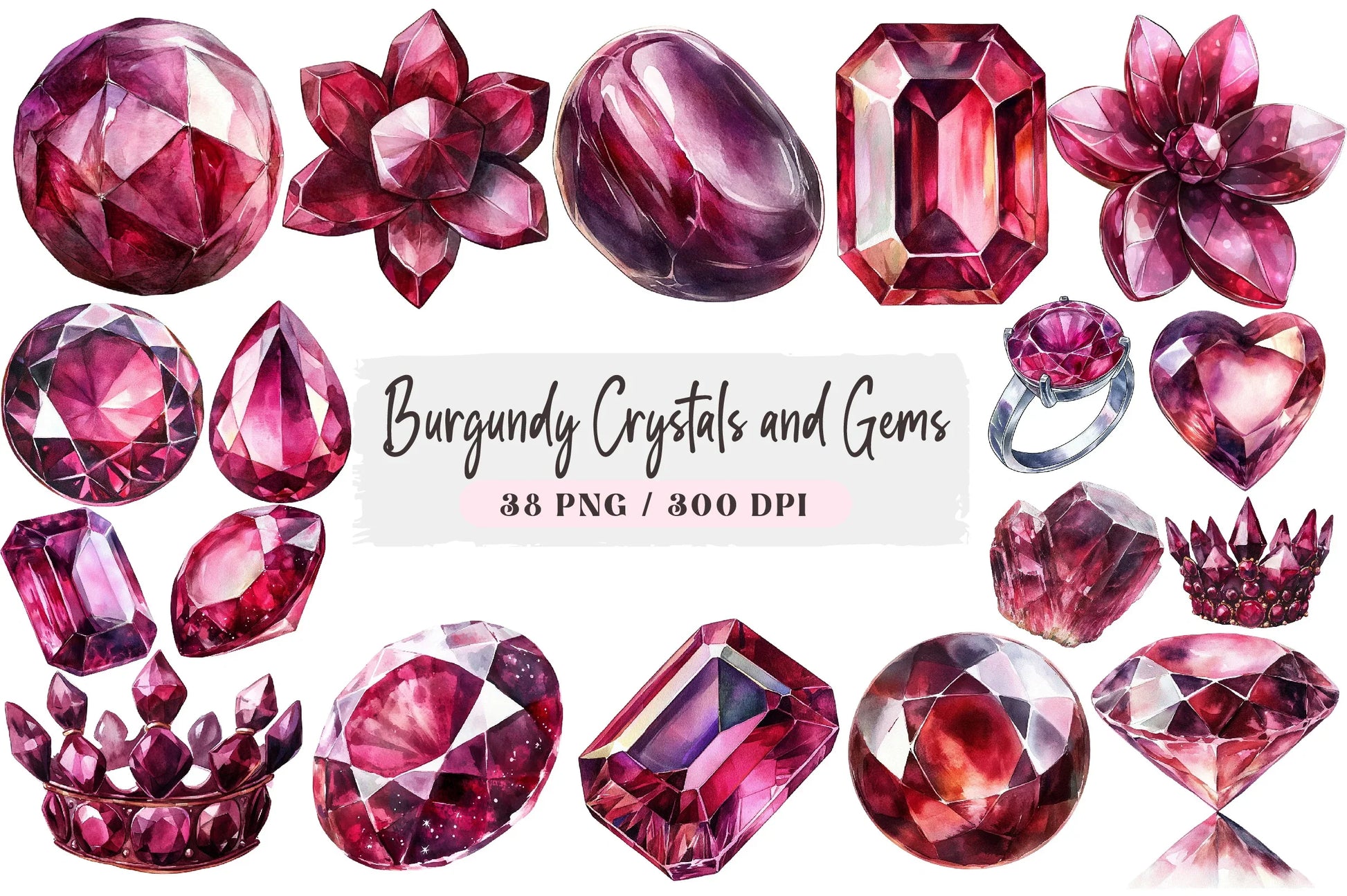 Burgundy Crystal and Gem Clipart Bundle - CraftNest - Digital Crafting and Art