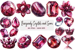 Burgundy Crystal and Gem Clipart Bundle - CraftNest - Digital Crafting and Art