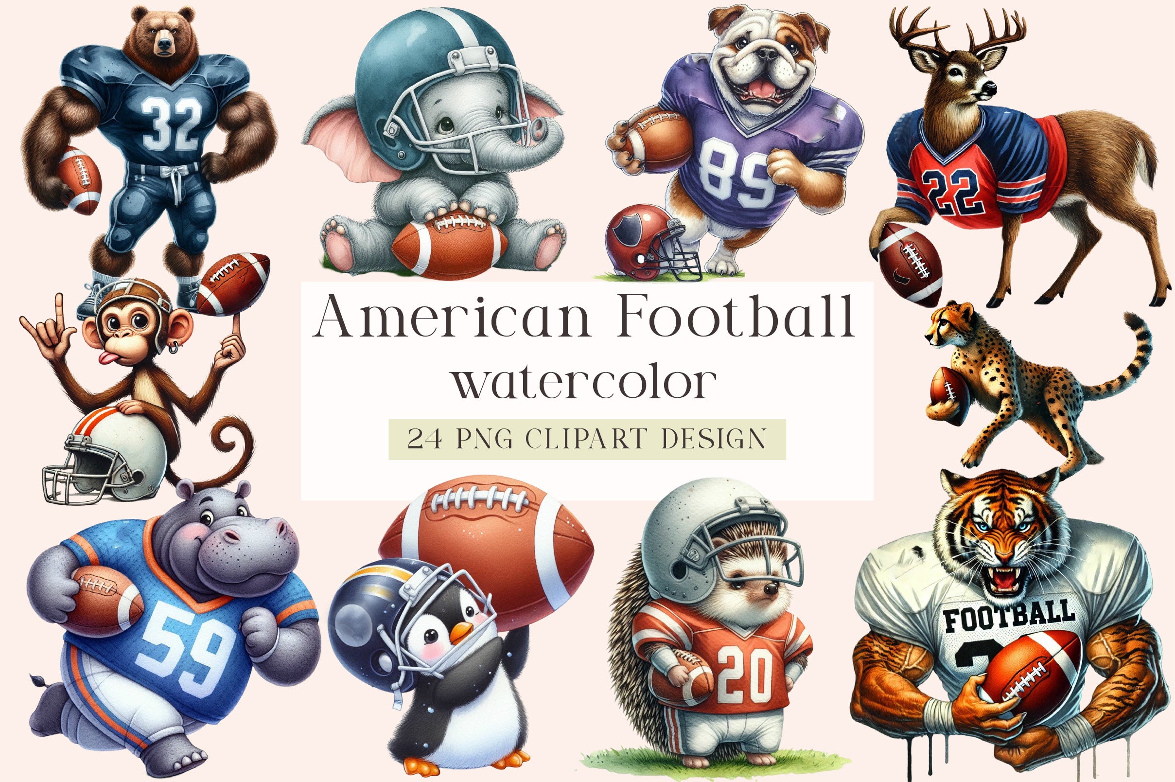 American Football Animal Clipart Bundle
