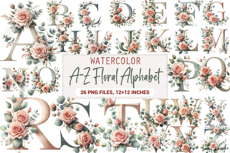 Floral Alphabet Clipart Bundle 10 - CraftNest - Digital Crafting and Art
