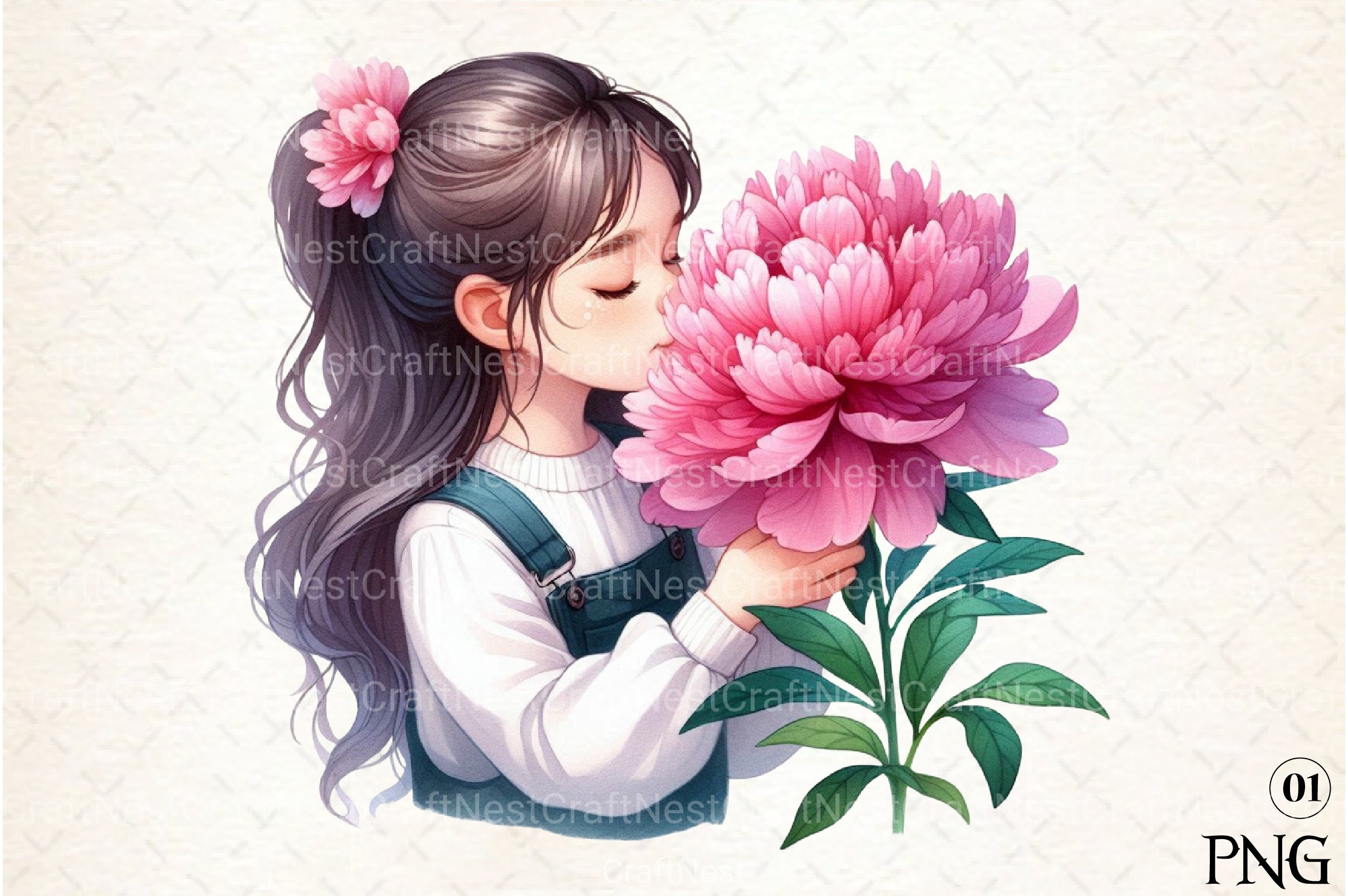 Girl with Peonies Flower Clipart Bundle 7 - CraftNest - Digital Crafting and Art