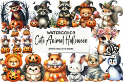 Cute Animal Halloween Clipart Bundle - CraftNest - Digital Crafting and Art