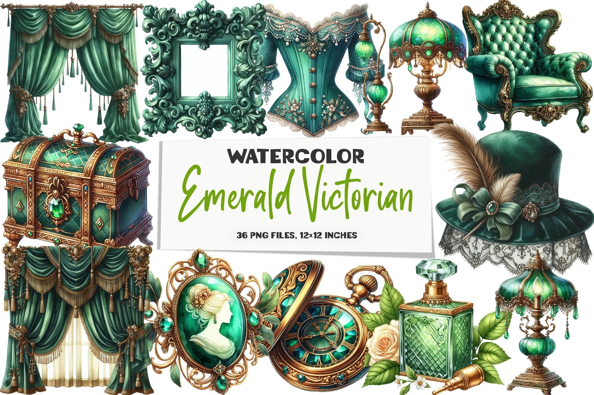 Emerald Victorian Clipart Bundle - CraftNest - Digital Crafting and Art