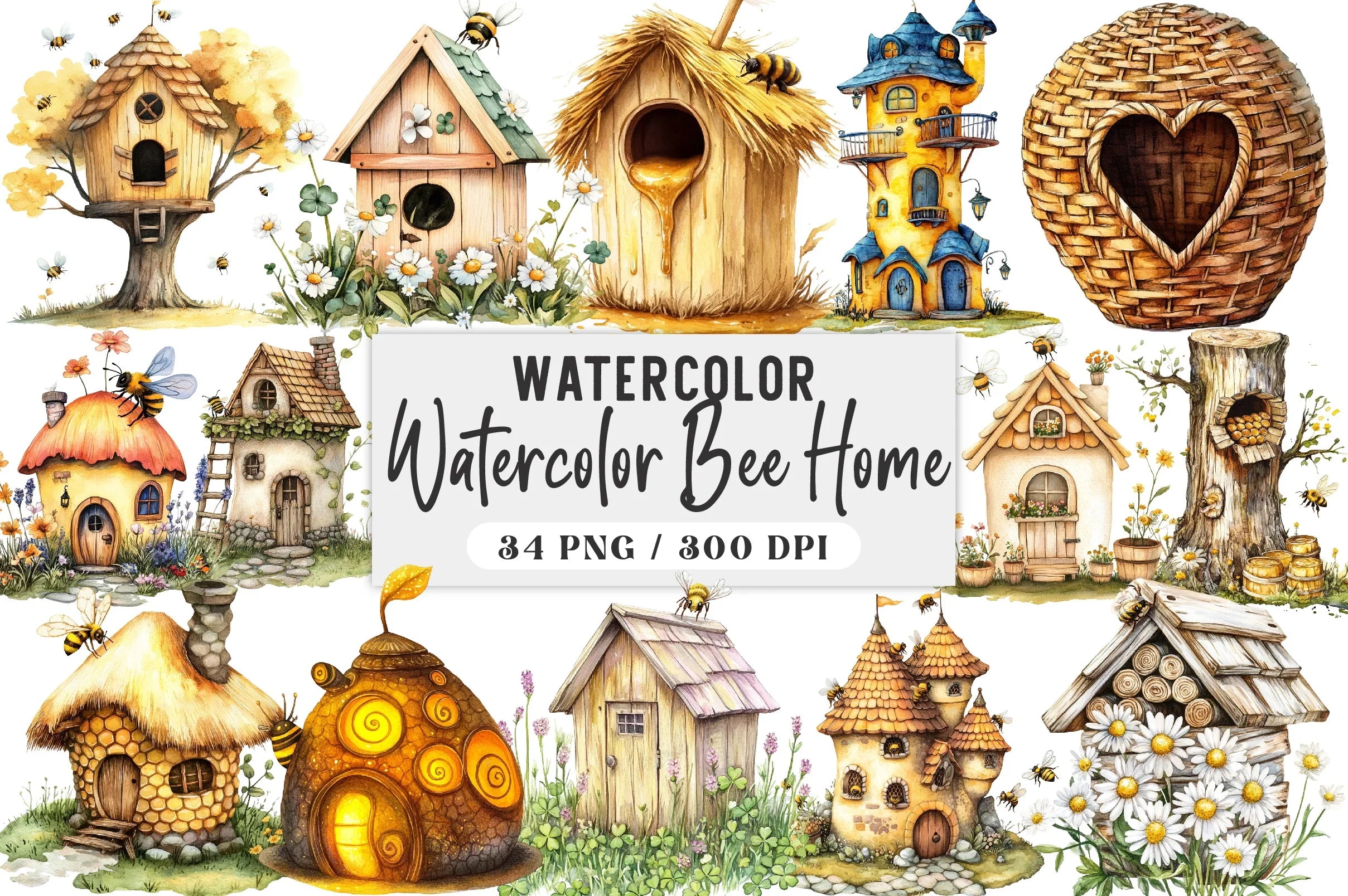 Bee Home Clipart Bundle - CraftNest - Digital Crafting and Art