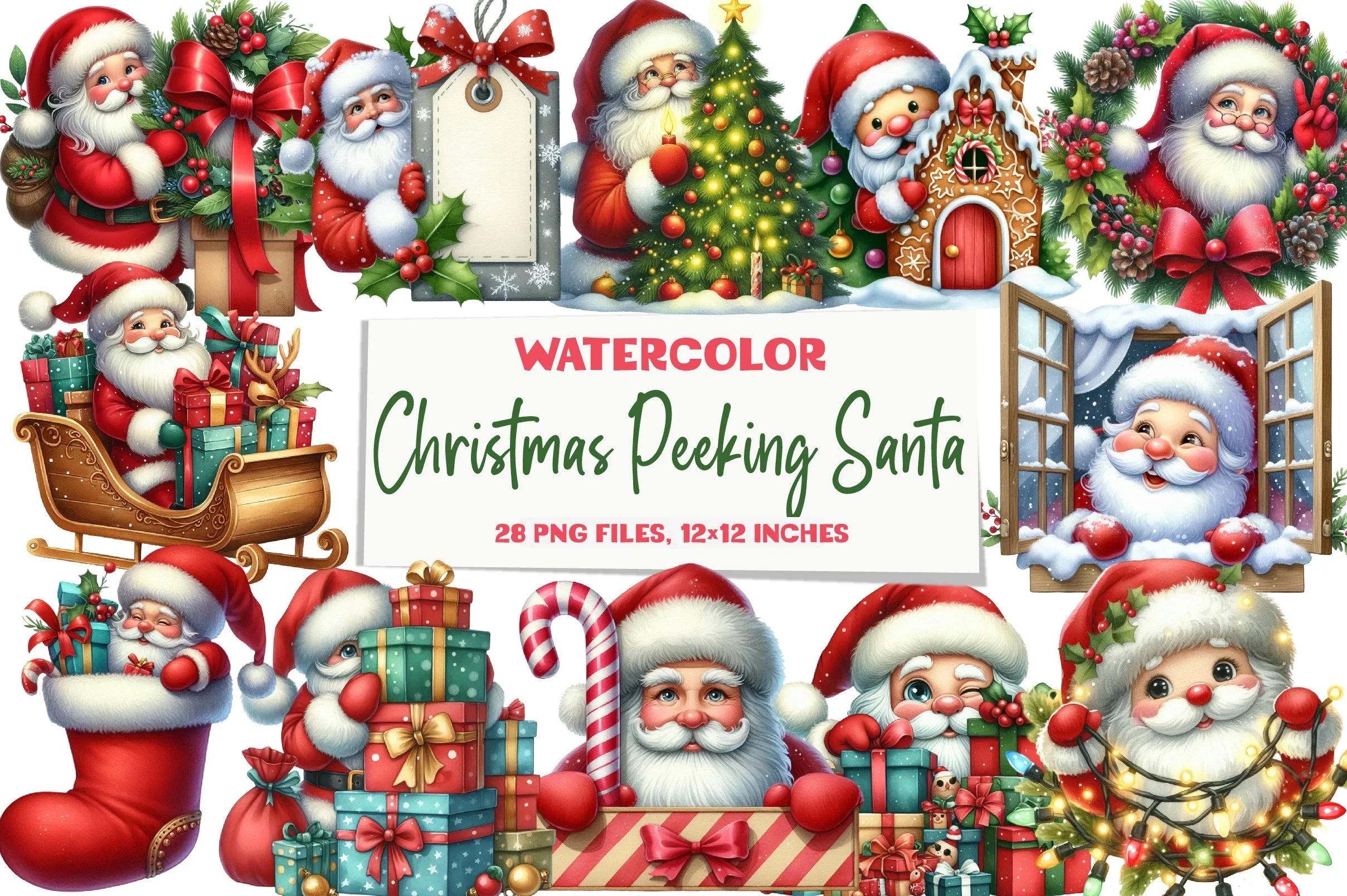 Christmas Peeking Santa Clipart Bundle - CraftNest - Digital Crafting and Art
