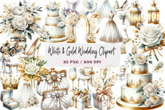 White & Gold Wedding Clipart Bundle - CraftNest - Digital Crafting and Art