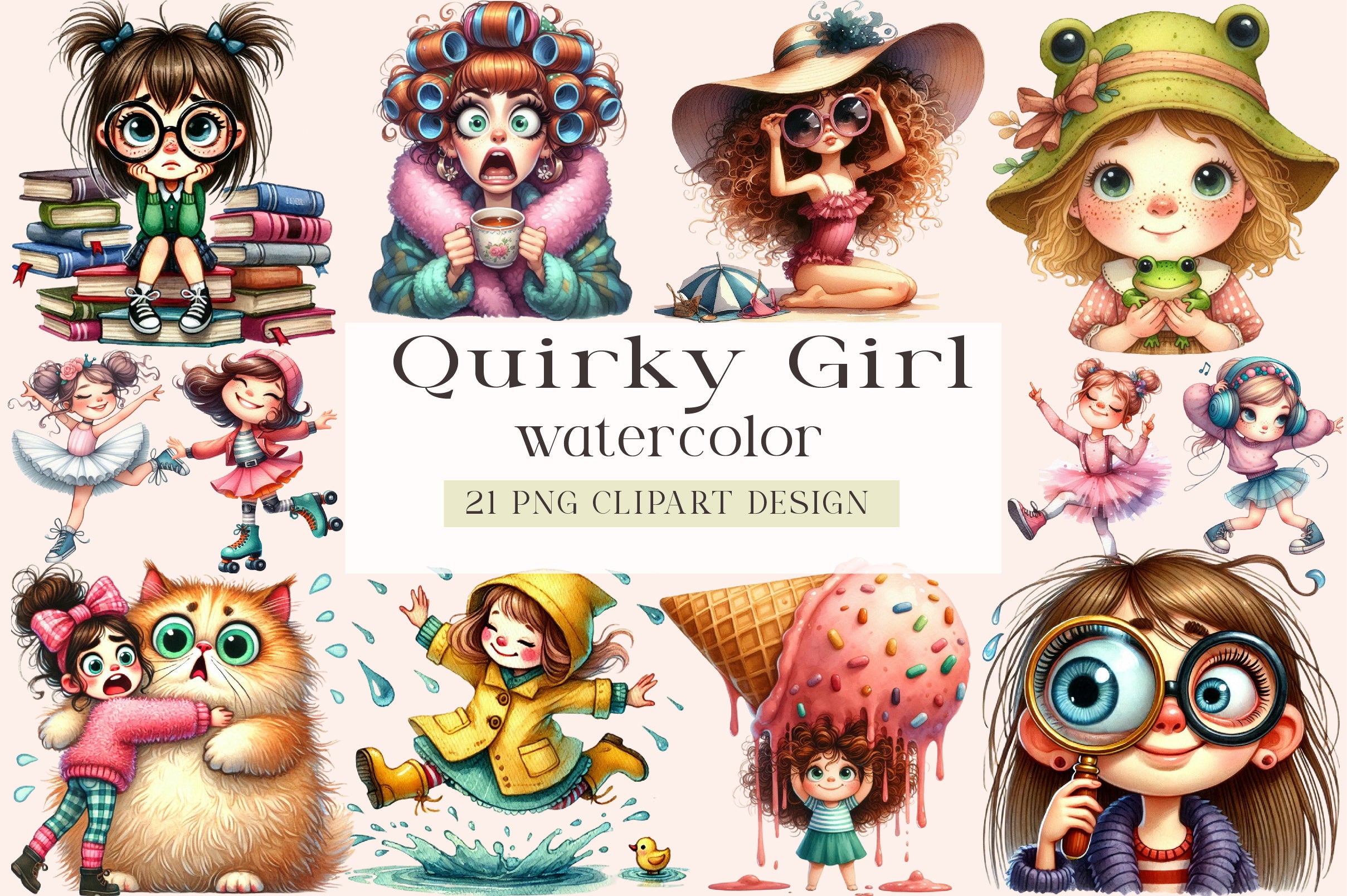 Funny Quirky Girl Clipart Bundle