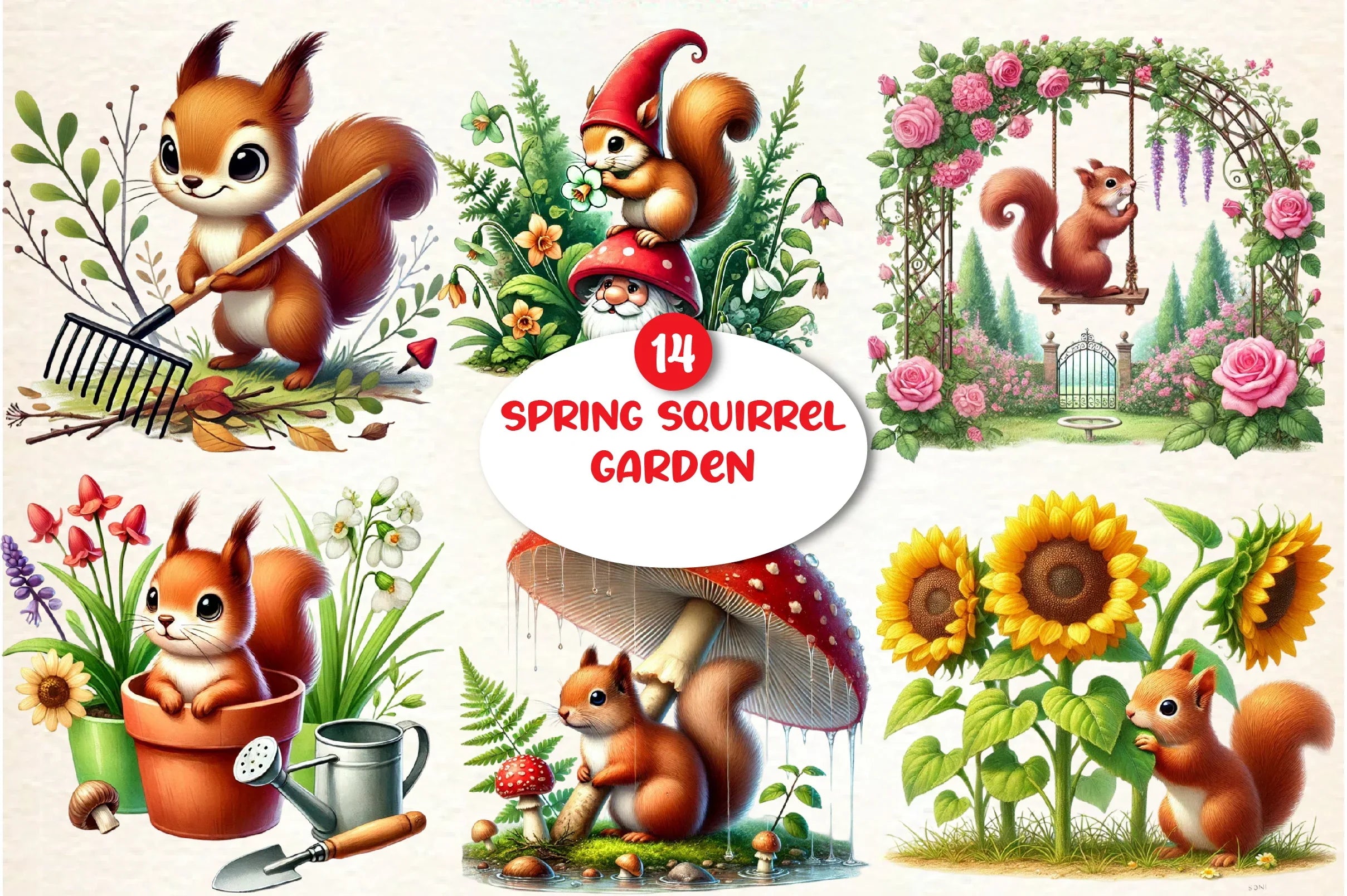 Spring Squirrel Garden Clipart Bundle - CraftNest - Digital Crafting and Art