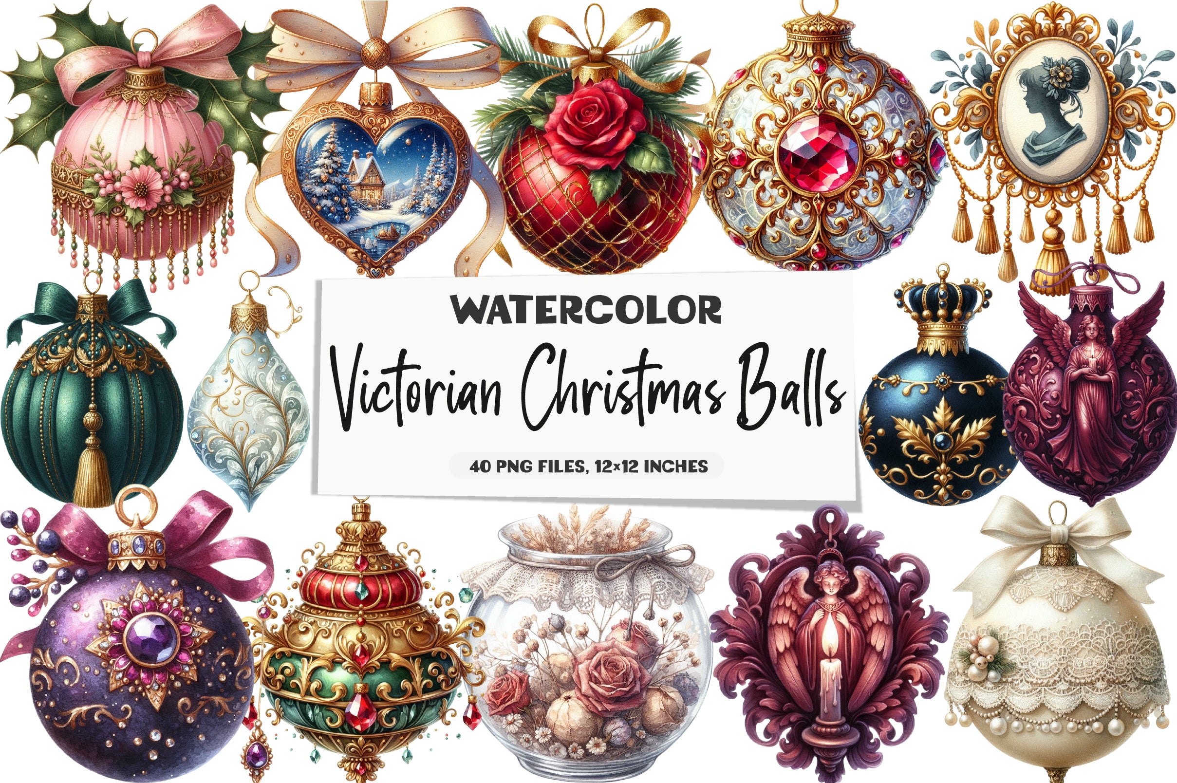 Victorian Christmas Balls Clipart Bundle