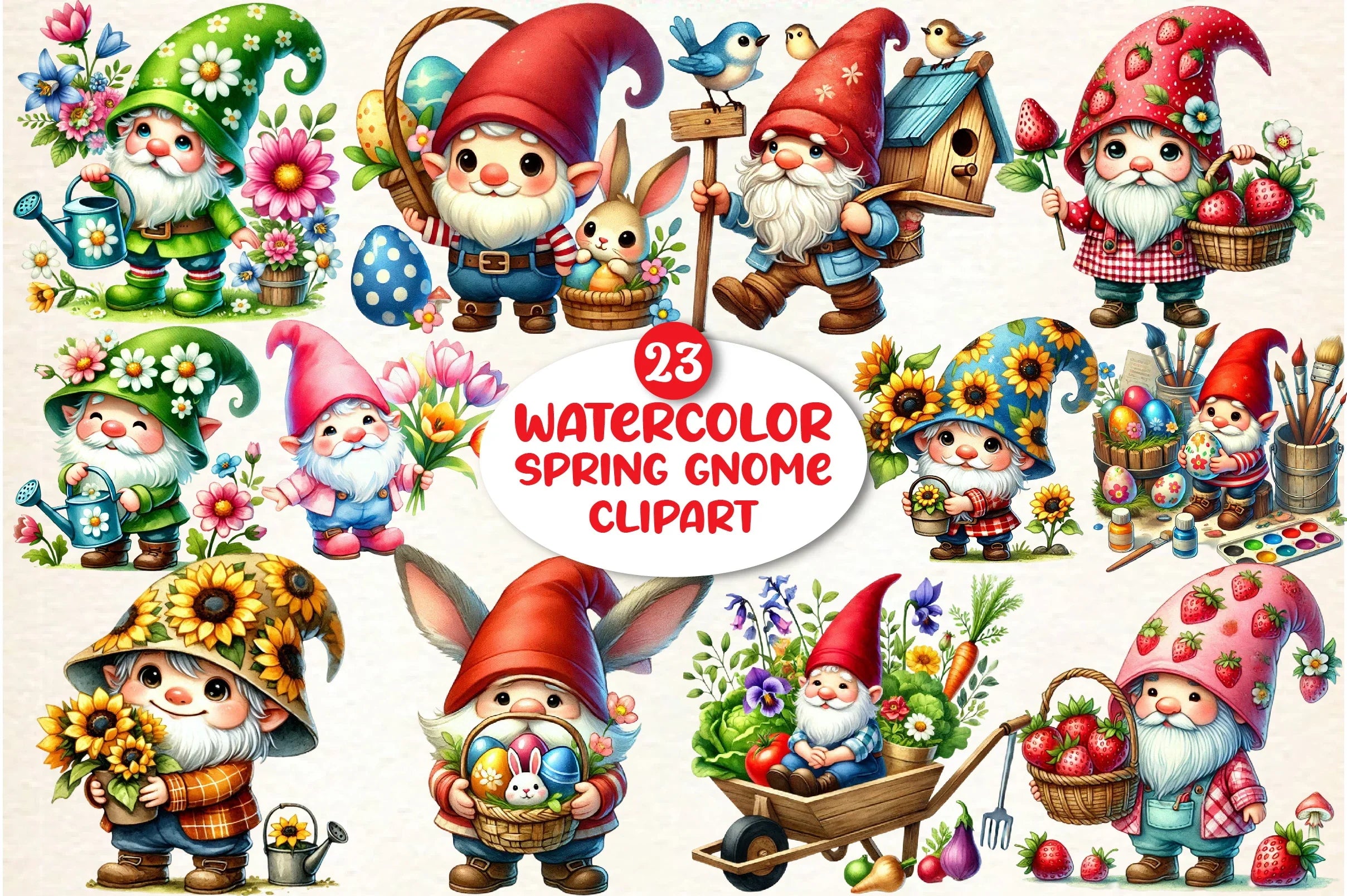 Spring Gnome Clipart Bundle - CraftNest - Digital Crafting and Art