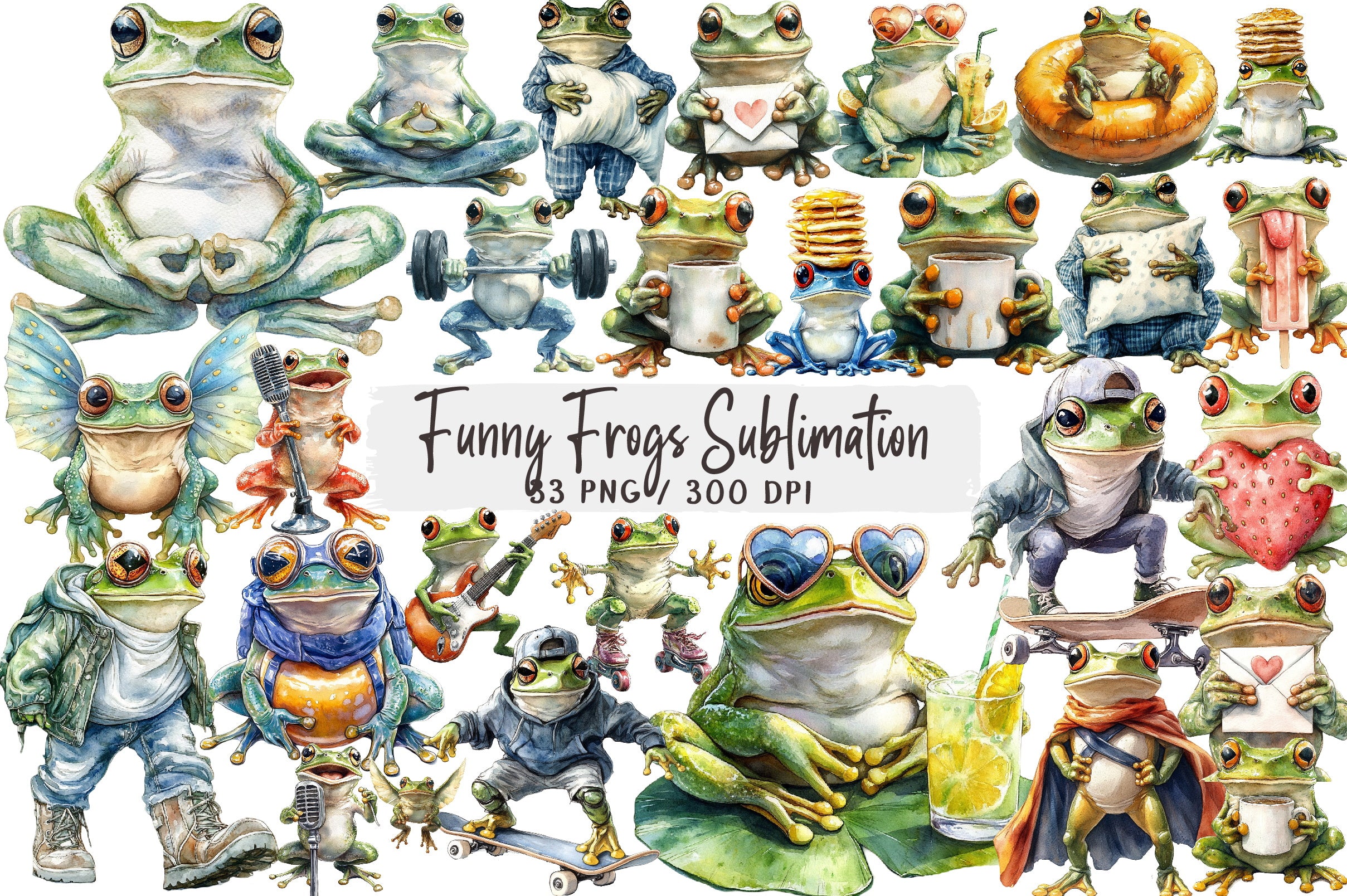 Funny Frogs Clipart Bundle
