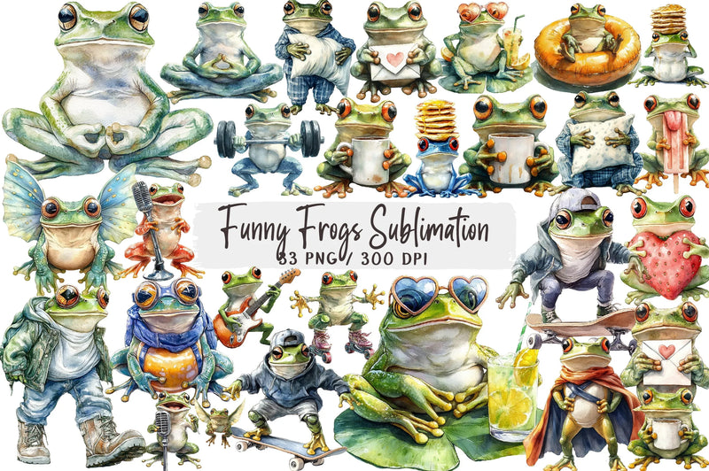 Funny Frogs Clipart Bundle - CraftNest - Digital Crafting and Art