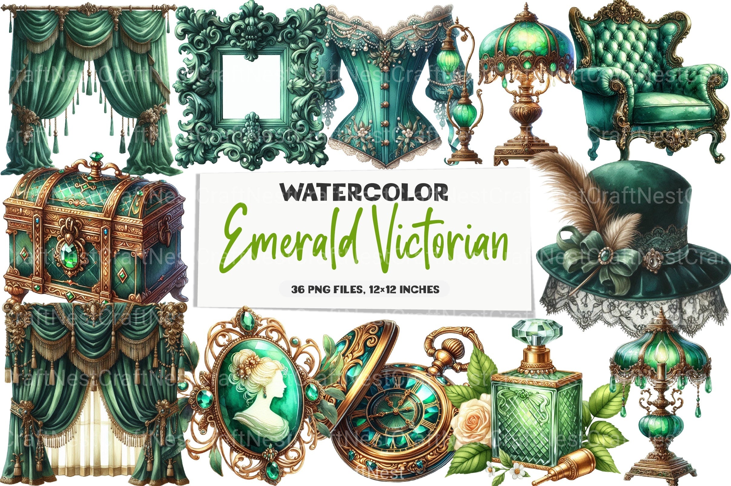 Emerald Victorian Clipart Bundle - CraftNest - Digital Crafting and Art