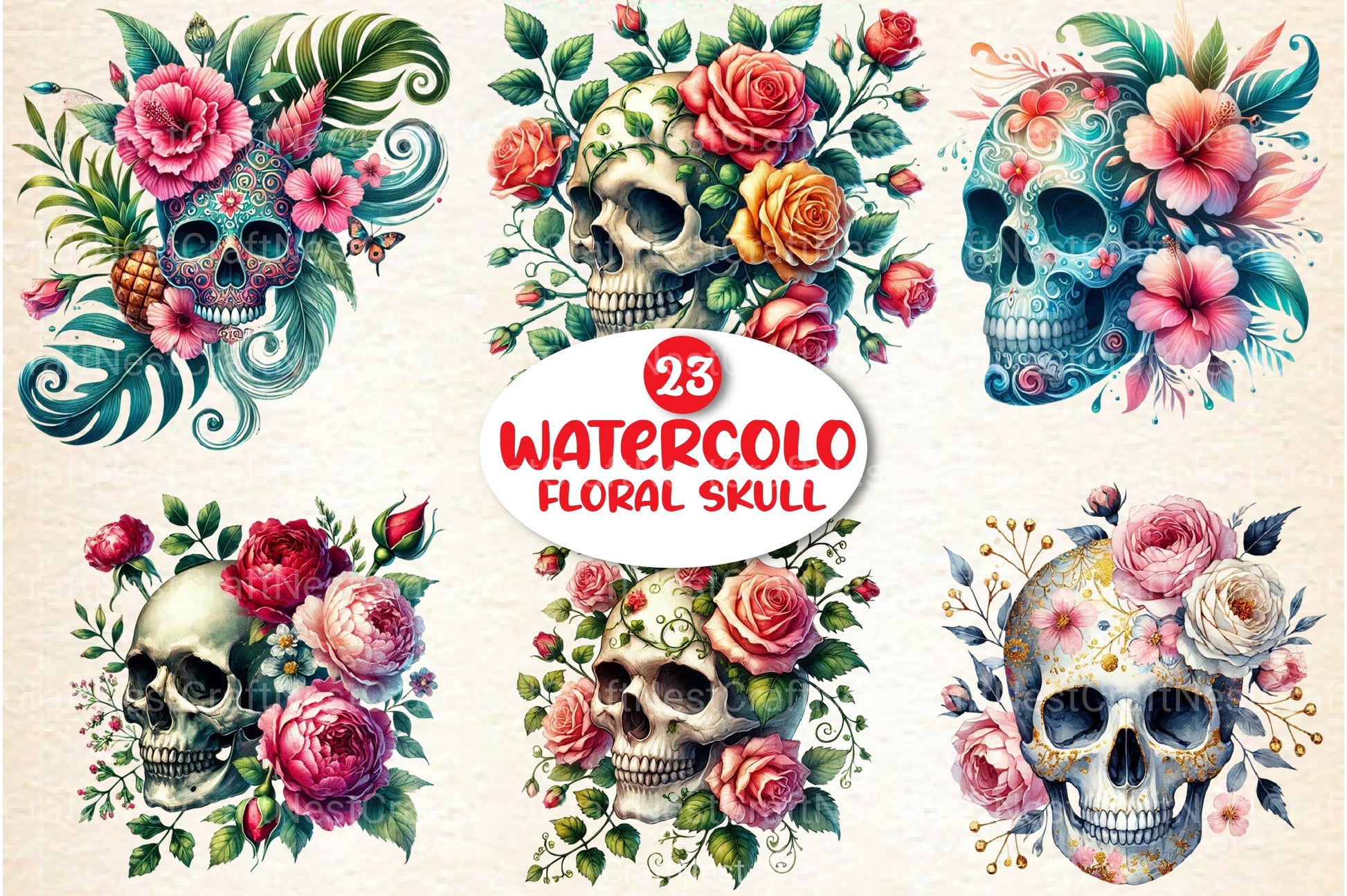 Floral Skull Clipart Bundle - CraftNest - Digital Crafting and Art