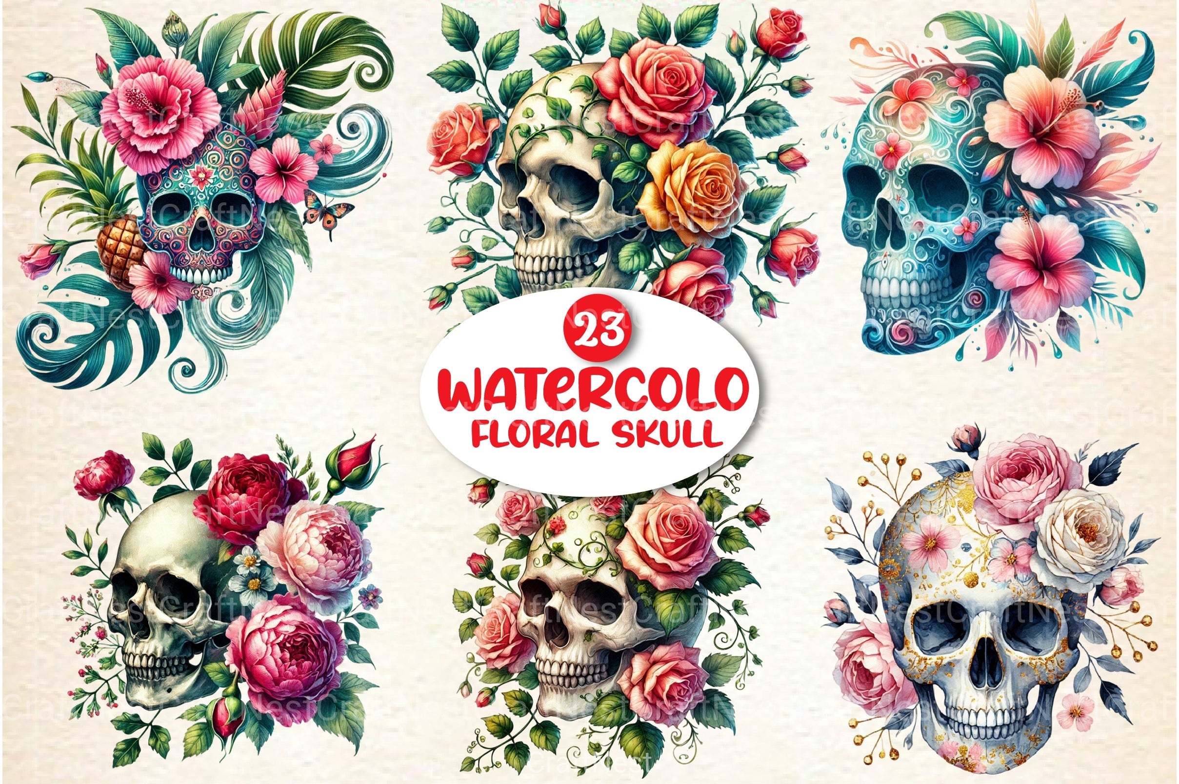 Floral Skull Clipart Bundle - CraftNest - Digital Crafting and Art