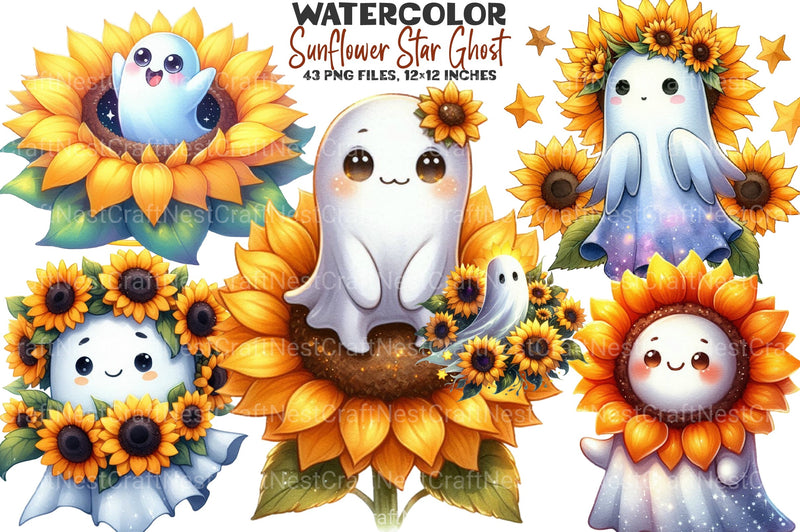 Sunflower Star Ghost Halloween Clipart Bundle - CraftNest - Digital Crafting and Art