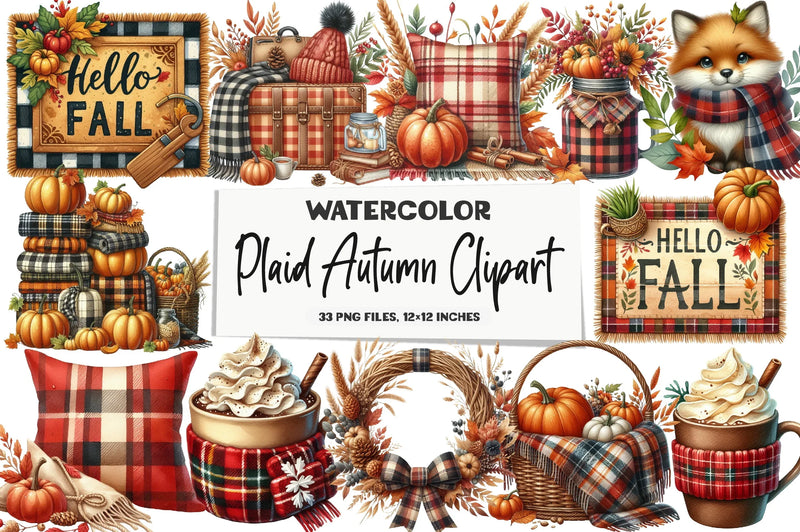 Plaid Autumn Clipart Bundle - CraftNest - Digital Crafting and Art