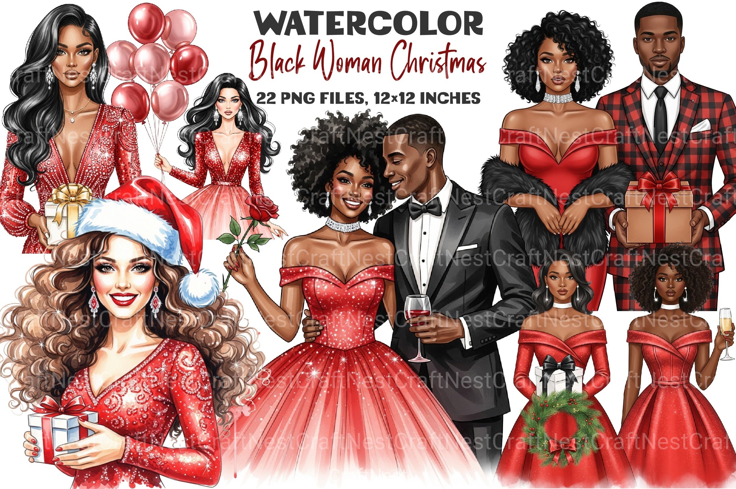 Black Woman Christmas Clipart Bundle - CraftNest - Digital Crafting and Art