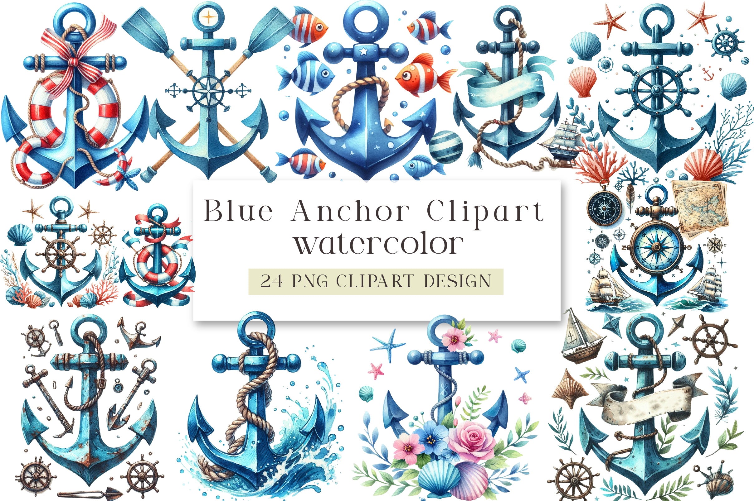Blue Anchor Clipart Bundle