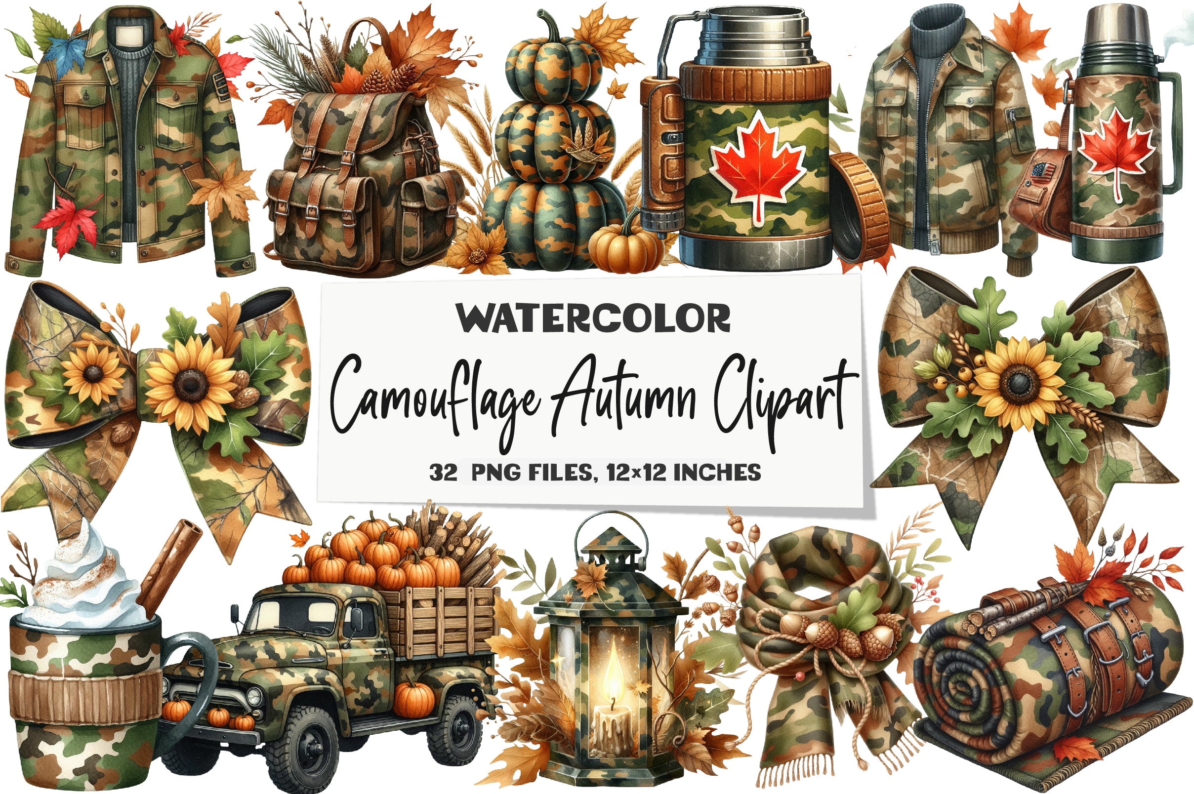 Camouflage Autumn Clipart Bundle
