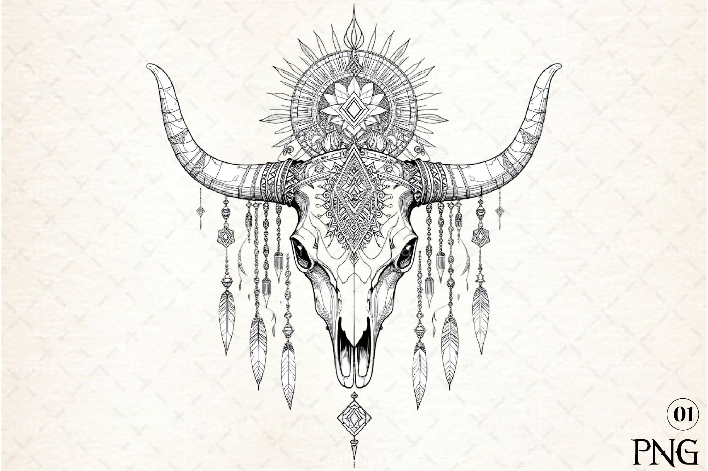 Boho Skull Western Design Clipart Bundle - CraftNest - Digital Crafting and Art