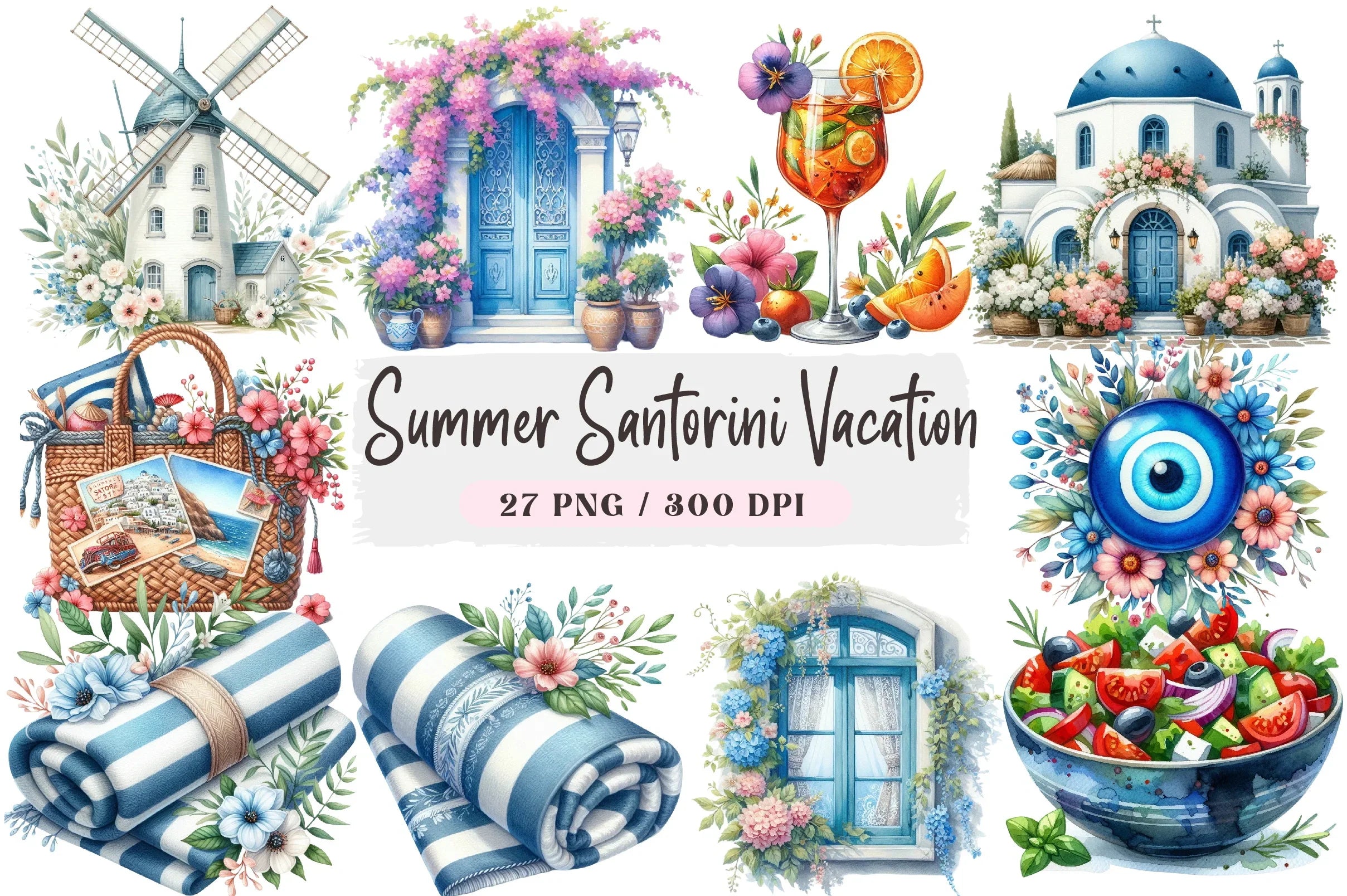 Summer Santorini Vacation Clipart Bundle - CraftNest - Digital Crafting and Art